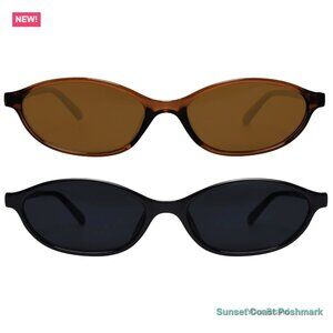 Set of 2 Retro Oval Sunglasses Black Brown Lightweight UV Protection New